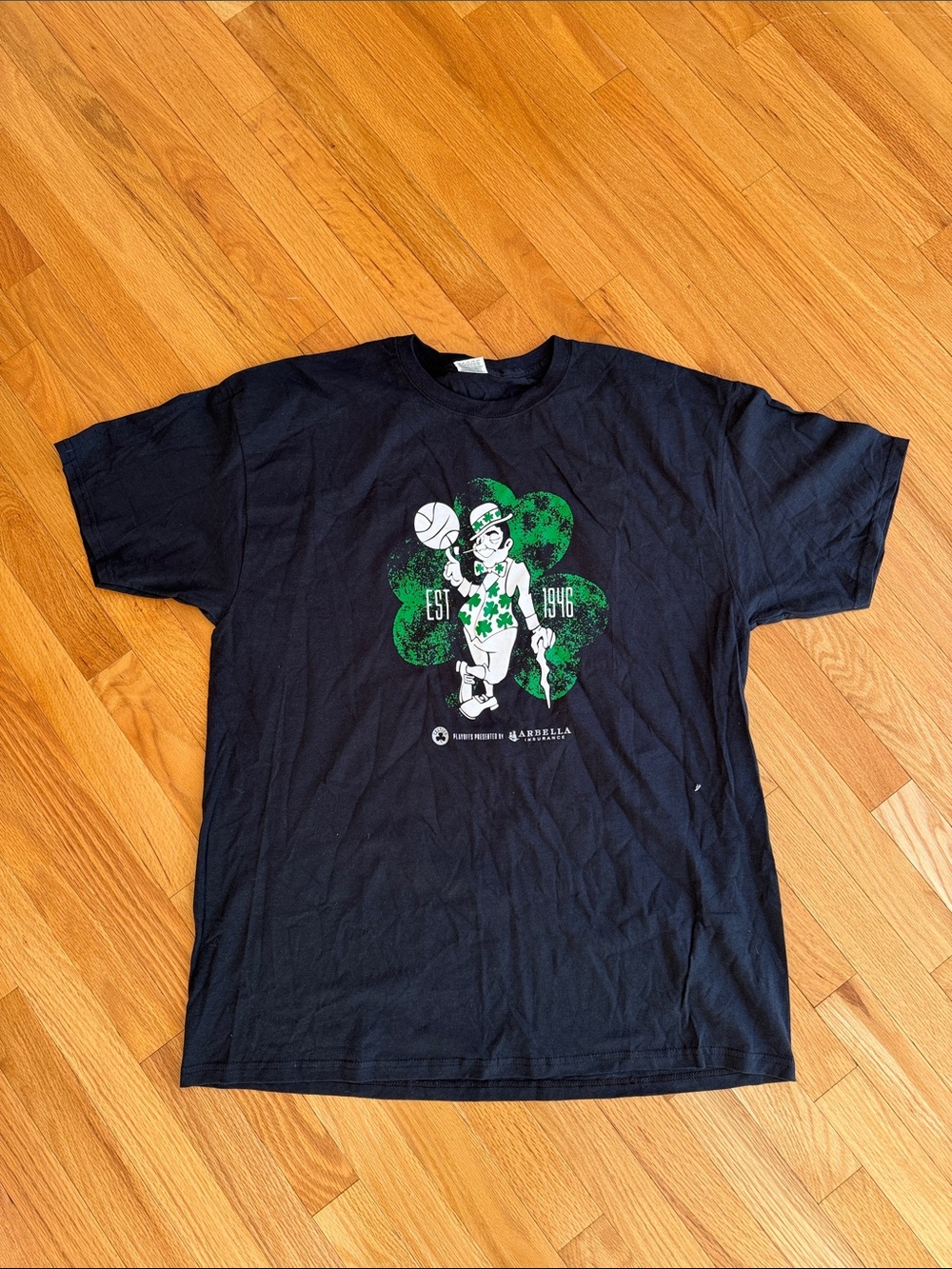 Celtics Black Short-Sleeve Tee with Green Shamrock Mascot